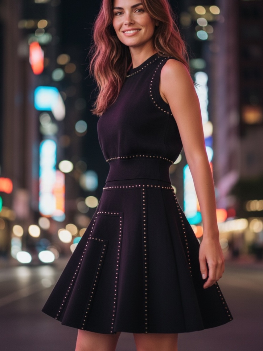 VALENTINO BLACK STUDDED KNIT SLEEVELESS MINI DRESS XS